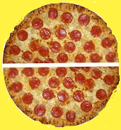 Pizza cut in half.