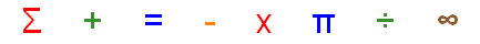 The math symbols for Summation, Addition, Equals, Subtraction, Multiplication, Pi, Division and Infinity.